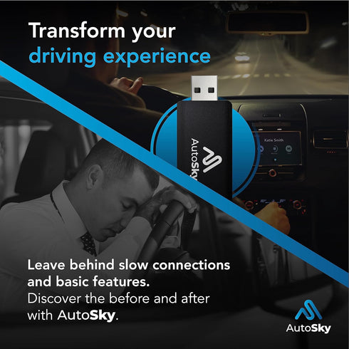 Wireless CarPlay Adapter, Newest 5Ghz AutoSky Plug and Play with USB-C and USB-A Cables