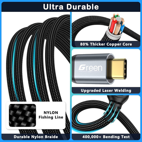 1.5ft 3.3ft 5ft 6.6ft 10ft, 20Gbps/4K@60Hz USB3.2 240W 17 16 15 PSVR2/Hub/iPad 1.5ft USB C Extension Cable, Video