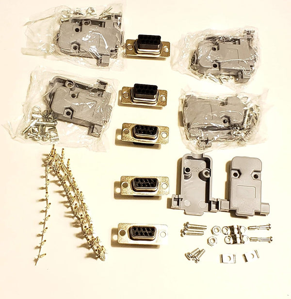 5 Sets Crimp Type DB9 Female + Plastic Hoods + Pins Set, D-Sub 9P Female Crimp Connector Kit