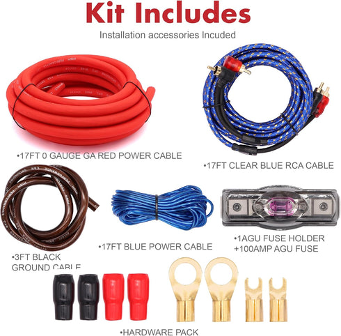 0 Gauge Car Amp Audio Wiring Kit - Welugnal 3000W Car Amplifier Wiring Install Kit for Subwoofers