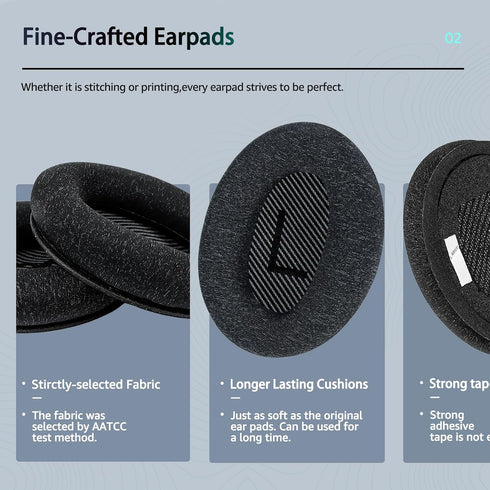 Fabric Comfort - Wzsipod Ear Pads for Bose QuietComfort 35/ QC35ii Headphones, Compatible with QC45 QC25 QC2 QC15 & More Series, Replacement Exclusive Styles, S2