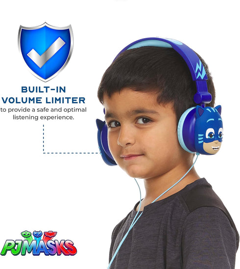 PJ Masks Kids Over-Ear Headphones - Adjustable Headband, Stereo Sound, Volume Control, Tangle-Free Cable, 3.5mm Jack.