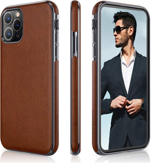 LOHASIC Luxury Leather iPhone 11 Pro Max Case - Slim Designer Soft Leather Cover, Brown
