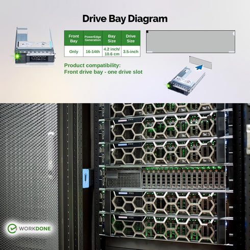 WorkDone 3.5 inch Drive Caddy with 2.5 inch HDD Adapter - Compatible with Dell PowerEdge Servers R740 R640 R540 R440