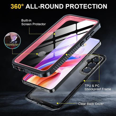 ANTSHARE Waterproof Case for Samsung Galaxy S24, Pink Built-in Lens & Screen Protector, Heavy Duty Shockproof