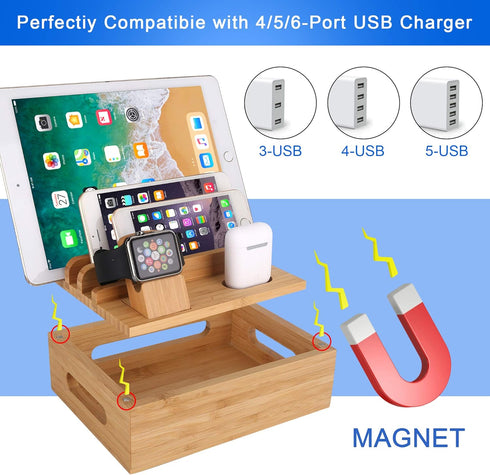 Bamboo Wood Desktop Organizer Charging Docking Station Charger Holder Cradle Charge Stand compatible with iPhone 13 12