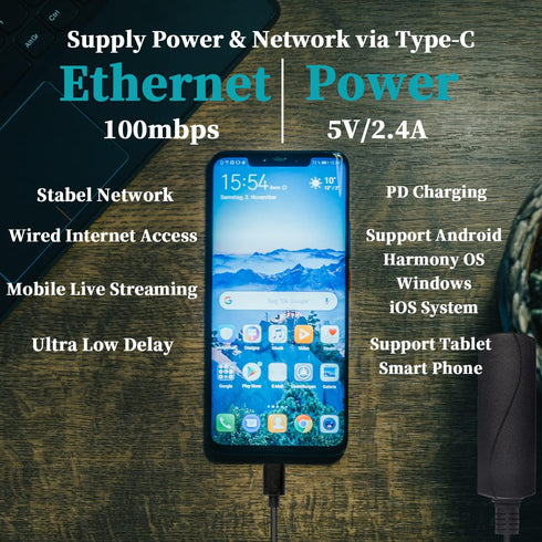 REVOTECH PoE to USB C Adapter Converter, Convert POE to Output 5V/2.4A Type-C with Ethernet, Plug and Play (P2C5V)