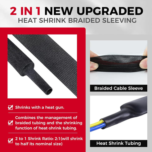 Sonoreboom 1" 18 2 1 - feet Braided Cable Management Sleeve in Heat Shrink Fabric Tube Wrap Organizer Cover