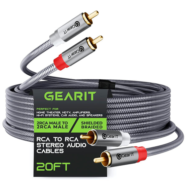 GearIT RCA Cable (20FT) 2RCA Male to 2RCA Male Stereo Audio Cables for Home Theater, HDTV, Amplifiers, Speakers