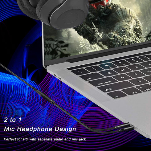 Headphone Splitter for PC, 3.5mm Female to Dual 3.5mm Male Mic Audio Stereo Jack Y Splitter Cable for Gaming Headset