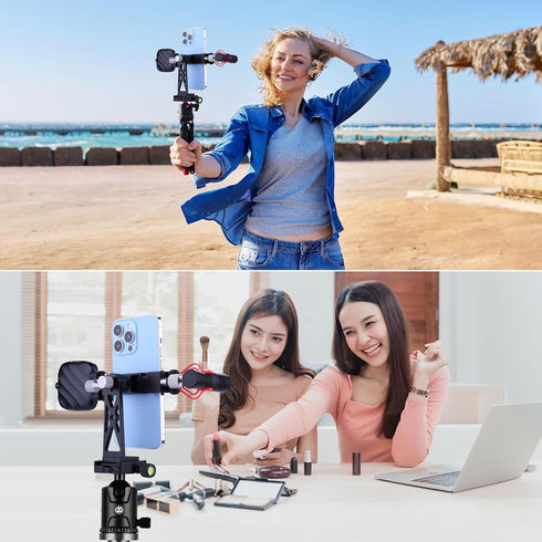 Peastrex 360Ball Metal Phone Tripod Mount Extra Deep Clamp with Arca Port Cold Shoe Head Cellphone Tripod Adapter