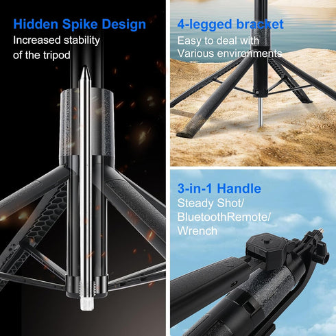 ikaufen 71" Spike,5-Speed Upgrade iPhone Tripod with Ground Adjustable Fill Light,Extendable Tripod for Phone Selfie