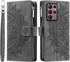 Asuwish Wallet Case for Samsung Galaxy S22 Ultra 5G - Grey Mandala Flower, Zipper Card Holder & Screen Protector.