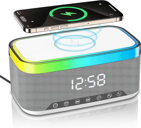 Strackvial Bluetooth Speaker with Wireless Charging & Digital Clock, LED Display, 15W Qi