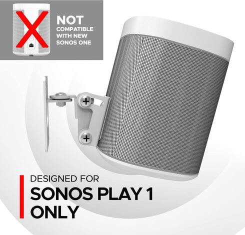 Play 1 Wall Mount, White, Compatible with Sonos Play:1 Only, Adjustable Swivel & Tilt Mechanism, Mounting Bracket Includes All Fixings