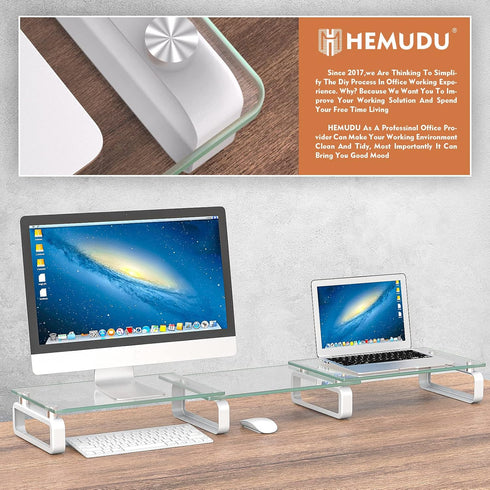 Hemudu Dual Monitor Stand, Desktop Organizer, Monitor Stand Riser for PC, Laptop, Clear HD02T-301