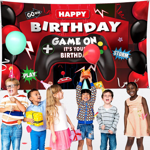 Sumind Video Game Happy Birthday Backdrop Banner for Boys Birthday Party Decorations, 70.8 x 43.3 Inch