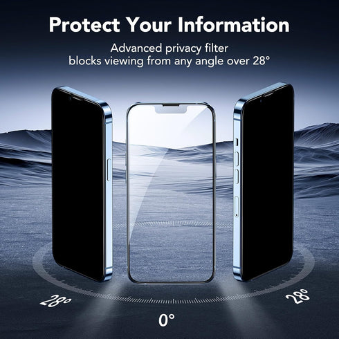 ESR 3 Pack Privacy Screen Protector for iPhone 14/13/13 Pro, Anti-spy Tempered-Glass, Micro-curved Edges, Case Friendly