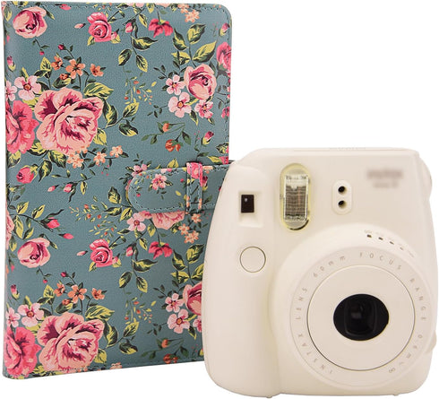 Flower Wallet PU Leather Photo Album, Compatible with Fujifilm Instax Mini Instant Camera Film, Retro Floral