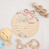 6 Inch Wooden Baby Announcement Sign Round Birth Stat Plaque with Floral and Bow Design (Hello World)
