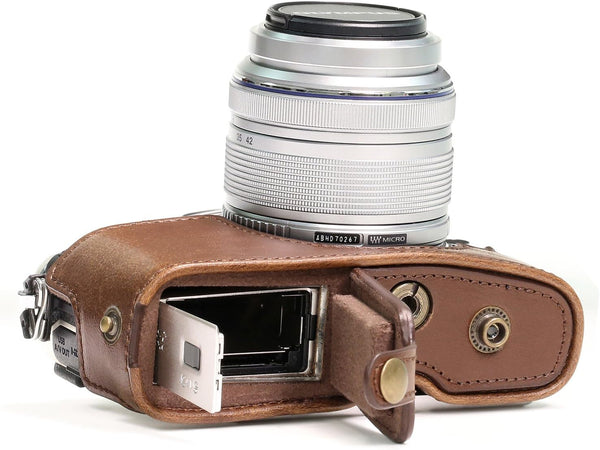 MegaGear Olympus Pen E-Pl8 Ever Ready Leather Camera Case and Strap, Dark Brown