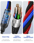 Aioneus 3-in-1 Multi Charging Cable: Fast Charging Nylon Braided USB Cable with Type-C, Micro USB & IP Port for Phones