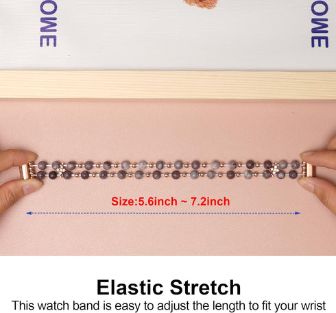 Handmade Pearl Bracelet for Fitbit Inspire HR/Inspire 2, Elastic Beaded Strap for Women and Girls