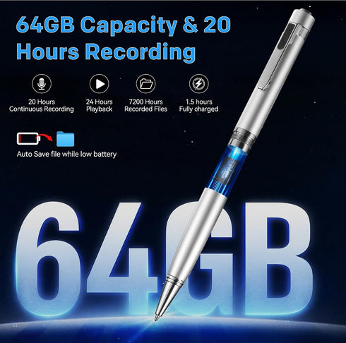 Sanova 64GB Voice Recorder with Playback: Digital Recording Device with Intelligent Noise Reduction for Meetings |
