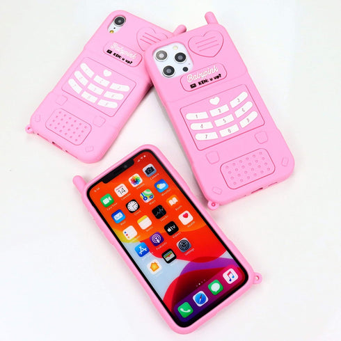 for iPhone 11 6.1'' Case, 3D Cartoon Cute Retro Love Heart Classic Cellular Phone Shaped Soft Silicone Rubber Cover