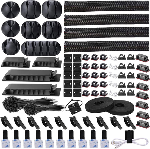 311Pcs Cable Management Organizer Kit, 4 Cable Sleeve Split, 53 Cable Clips, 12 Cord Clips Holder, 22 Cable Ties, 20