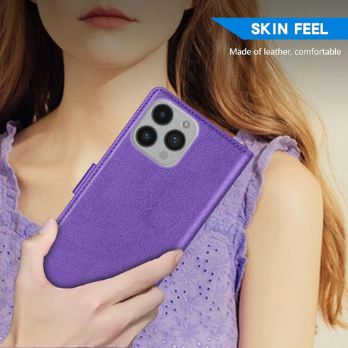 ZZXX for iPhone 14 Pro Wallet Case, RFID Blocking, Card Slot, Kickstand, Magnetic Closure, Purple