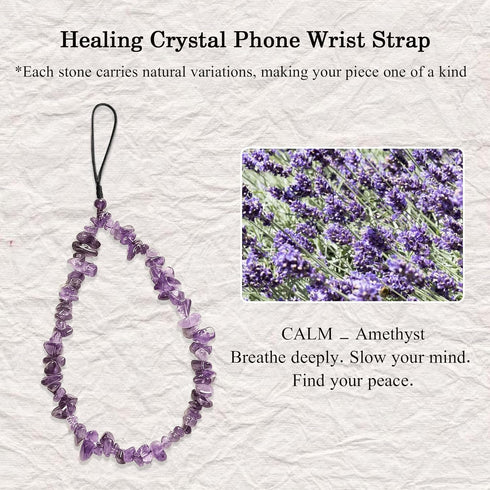 Oxuqret Healing Crystal Phone Wrist Strap with Pad, Beaded Crystal Bracelet Lanyard for Phone Case, Mindful Intention