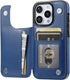 Compatible Wallet Case for iPhone 15 Pro 6.1” +1 Screen Protector, Slim PU Leather Kickstand Case, Deep Blue