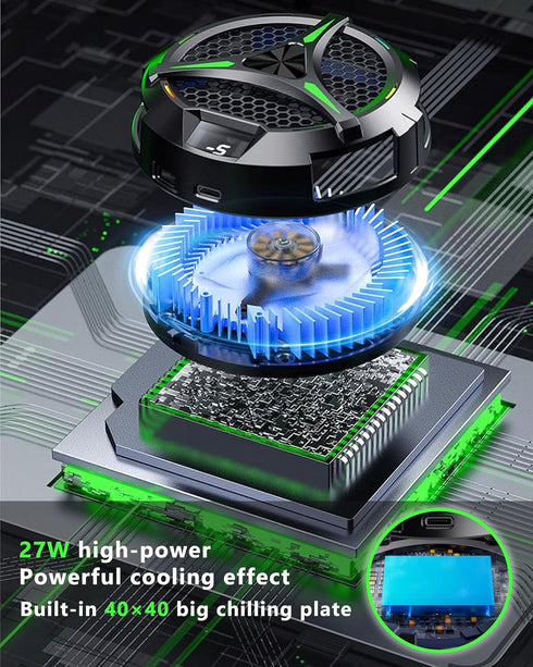 iPad Cooler, Magnetic Tablet Cooling Fan for iPad/Surface Pro/Samsung Tab, Temperature Display for Mobile Gaming (Green