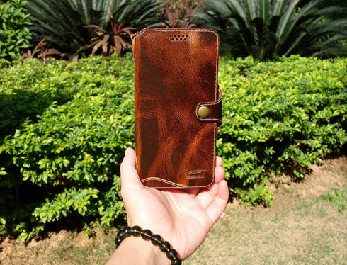 Yogurt S23 S23 Case for Samsung Galaxy FE, Genuine Leather Wallet Cover for Samsung FE, Handmade Dark Brown