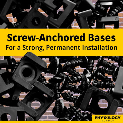 Pro-Grade, Slim, 1x .6 Cable Tie Mounts With Screws 100 Pack. High Strength, Black Zip Tie Bases For Wire Management. Permanently Anchor To Wall, Desk or Baseboard. Run Cords at Your Home or Office by Phyxology Supply