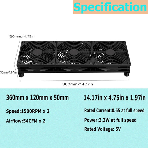 5V 120mm 360mm VTRETU Router Cooling Fan for Computer Cooler Audio Video Network Cabinet Server Cooling Project