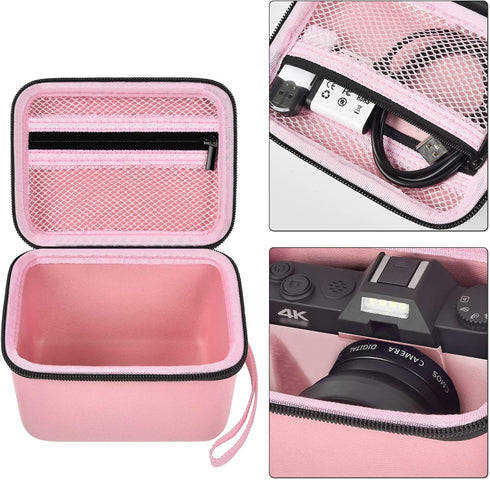 Vlogging Camera Case for Duluvulu/TEBNGIHNM/zheozeig/Oiadek 4K Digital Cameras, Storage for Lens and Accessories (Pink)