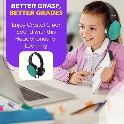 Wired On-Ear Leather Headphones, 3.5mm Connector, Round Metal Housing, Bulk Wholesale, Black Color, 5 Pack