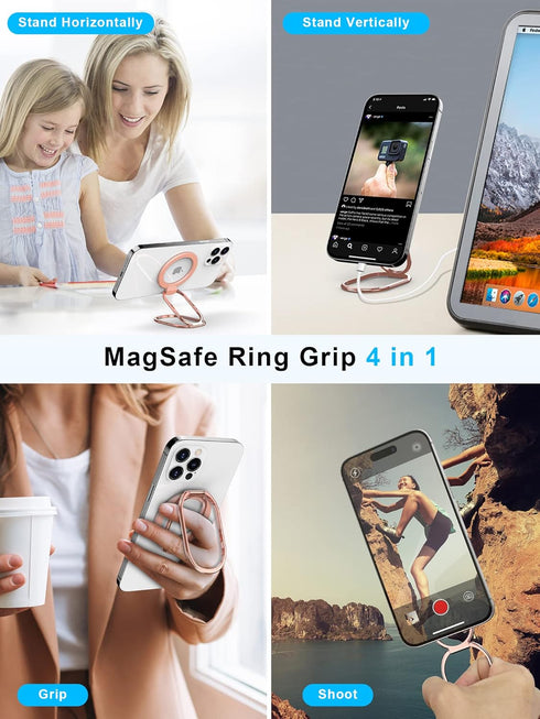 ?2024 Upgraded? SUPERONE Mag Safe Phone Ring Holder, Adjustable Magnetic Kickstand for iPhone 15/14/13/12 - Rose Gold