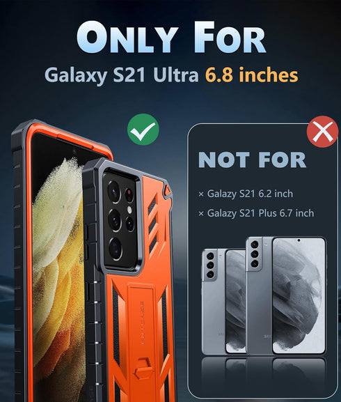 FNTCASE Samsung Galaxy S21-Ultra Case, Military Grade Rugged Cell Phone Cover with Kickstand, Shockproof TPU
