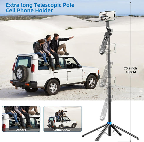 EUG-PRODUCTS Tripod-71 1/4" Selfie Stick Phone Cell Phone Holder with Remote, Screw Thread Adapter, Travel Tripod