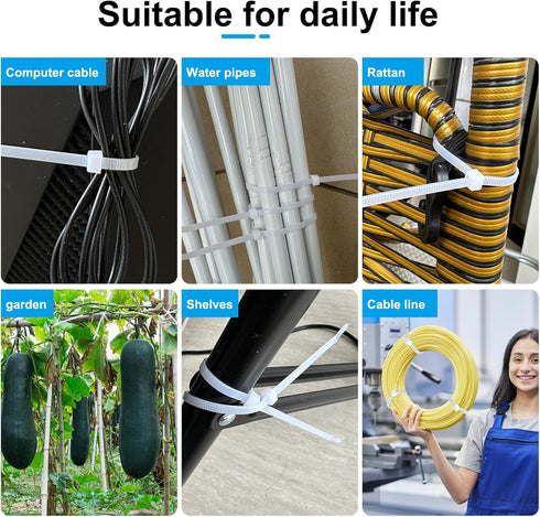 White Zip Ties 12 Inch 100 Pack Clear Industrial Cable Ties, UV Resistant Self Locking Wire Ties for Indoor Outdoor Use