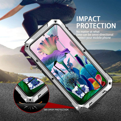 Samsung S23 Ultra Compatible Metal Case with Screen Protector, Rugged Heavy Duty Full Body Tough Case (Silver)