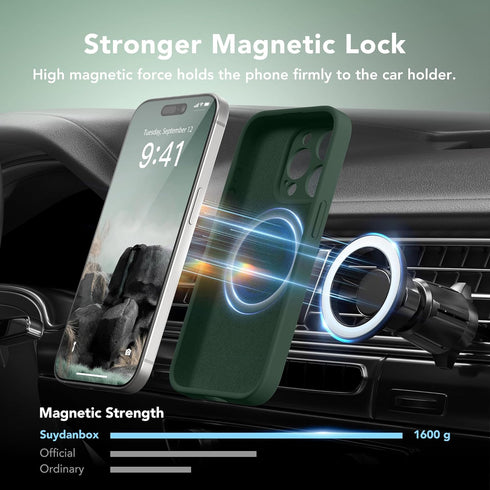 iPhone 15 Pro Max Case, Alpine Green, Silicone Shockproof, MagSafe Compatible, Full Camera Protection, 2 Screen