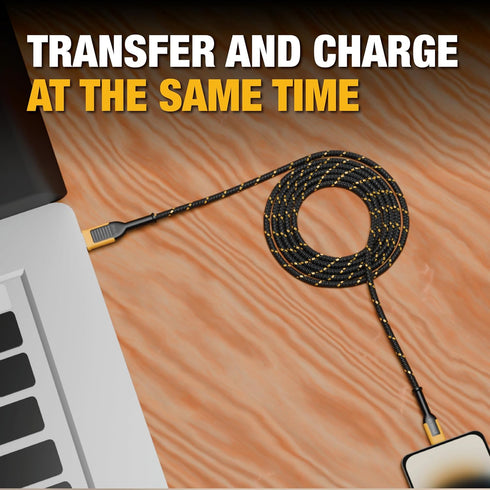 DEWALT 10 ft Type C to USB Cable Fast Charging USB-C to USB-A, Reinforced Braided Cable for durability.