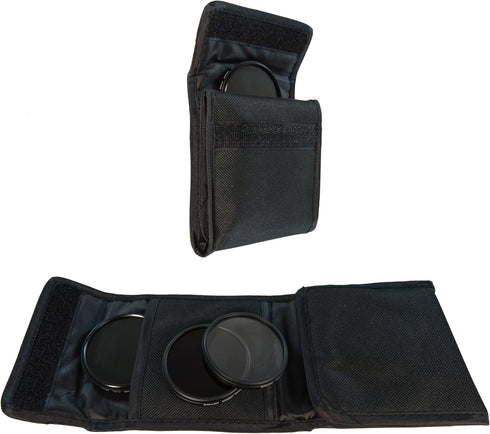 2 PCS Padded Tri-fold 3 Pocket Wallet-Style Filter Case - for Circular Filters 40.5mm to 82mm + CamDesign Wristband