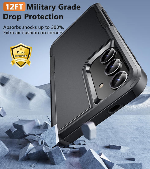 FNTCASE Samsung Galaxy S24 Case, Dual Layer Rugged Protective Phone Cover, Military Grade Drop Proof, A-Black