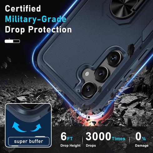 Janmitta Heavy Duty Case for Samsung Galaxy A35 5G, 2024 Navy Blue, with Tempered Glass Protector & Rotatable Kickstand.