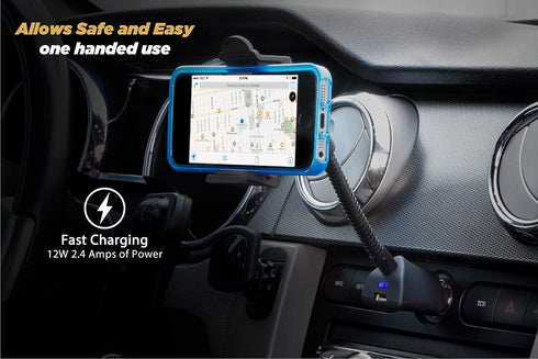 Scosche H12VFXM PowerMount Phone Mount for Car | 12V Charger for Vehicle's Power Port | 7.5 Watts | Black